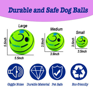 PawBabe Interactive Dog Toy Squeaky Balls Wobble Wag Giggle Ball With Holes Puppy Teething Toys Active Rolling Ball For All Dogs