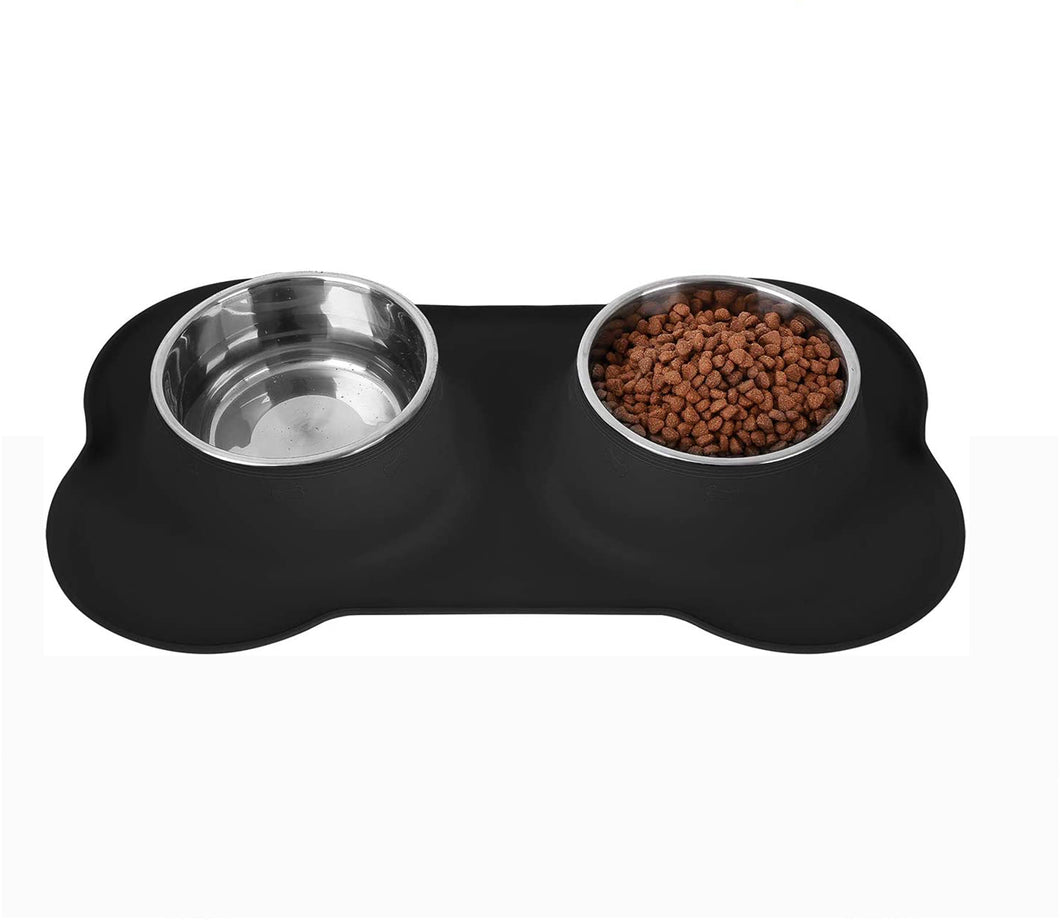 2 Stainless Steel Dog Bowls with Silicone Mat