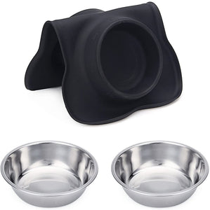 2 Stainless Steel Dog Bowls with Silicone Mat